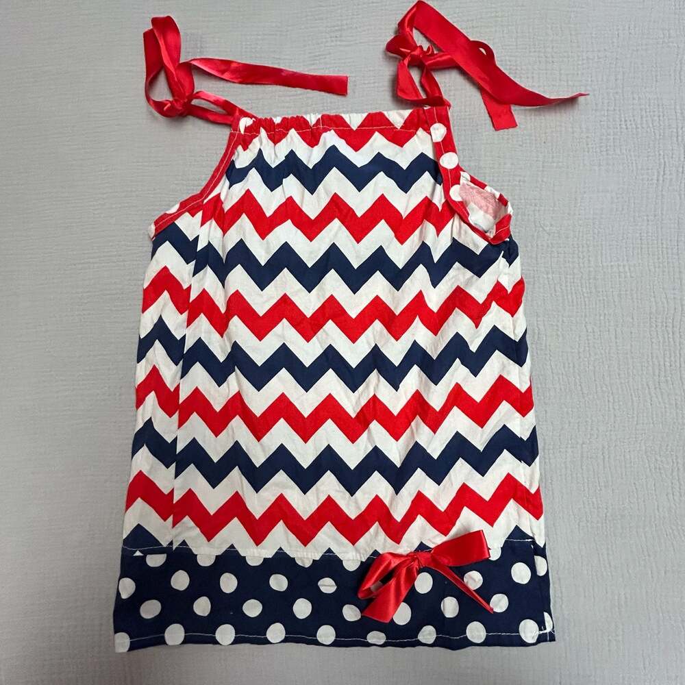 Girls 4th of July Red White and Blue Chevron Pillowcase Dress Size 3/4